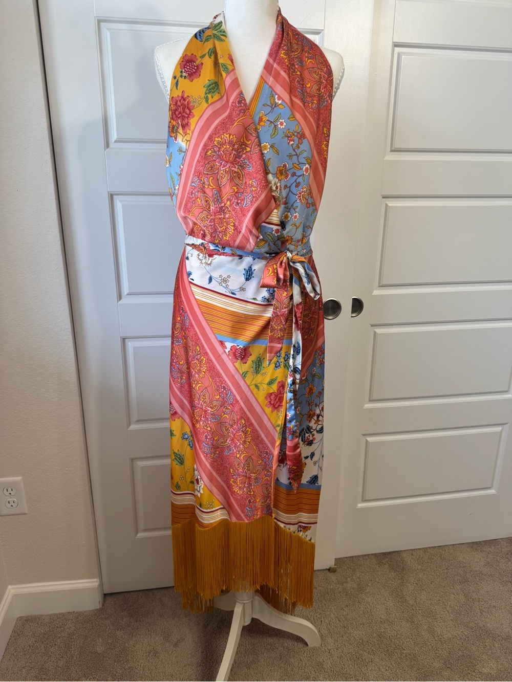 Floral Halter Maxi Dress with Fringe